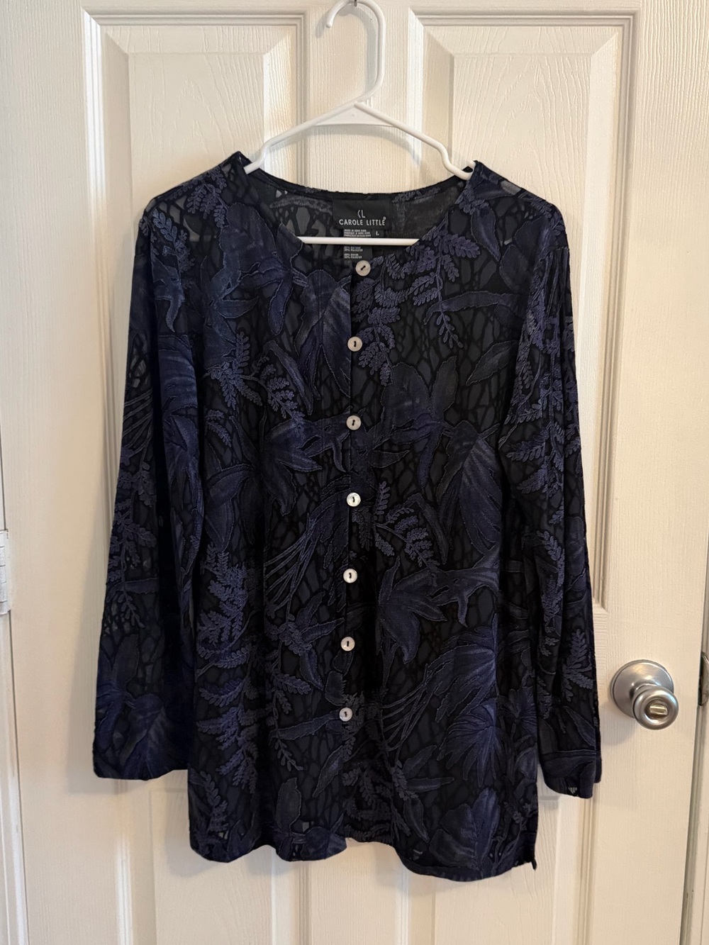 Carole Little Navy and Black Button-Front Long Sleeve Shirt